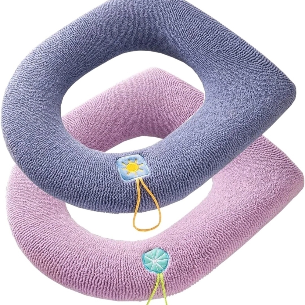 2Pcs Soft Bathroom Toilet Seat Cover Pad with Handle Thicker Washable Warmer Mat